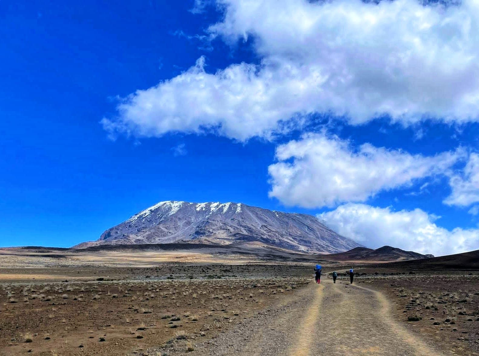 Porters walking the long alpine-desert trail toward Kibo, pole pole